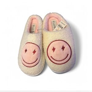 Cream and Pink Smiley Face Slippers